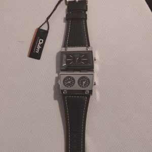 Oulm Military 3 Time Zone Hinged Big Face Mens Watch Black/Silver Quartz Analog